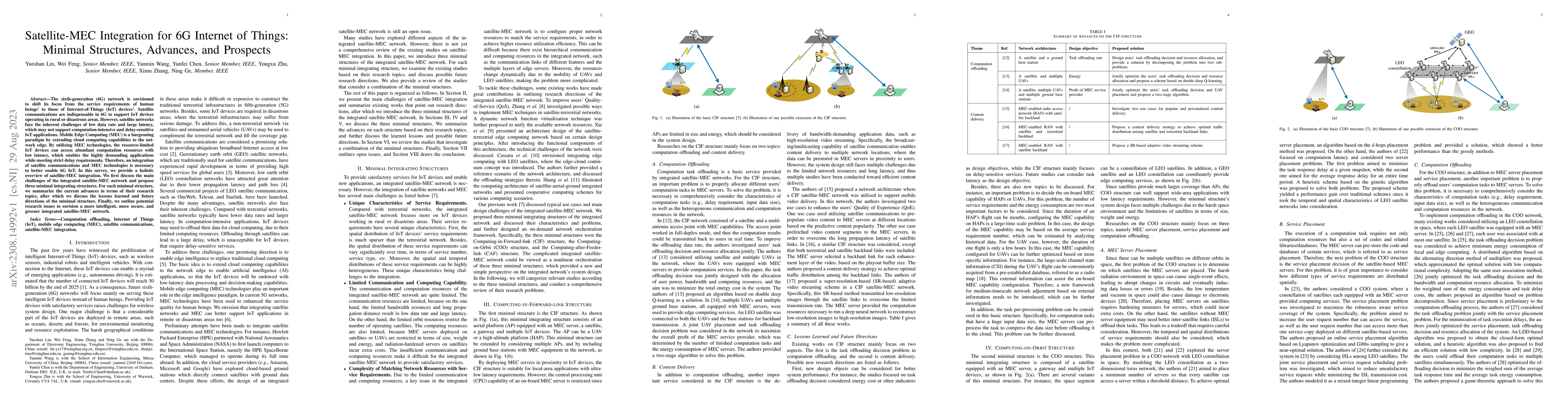 Thumbnail for Satellite-MEC Integration for 6G Internet of Things: Minimal Structures,
  Advances, and Prospects