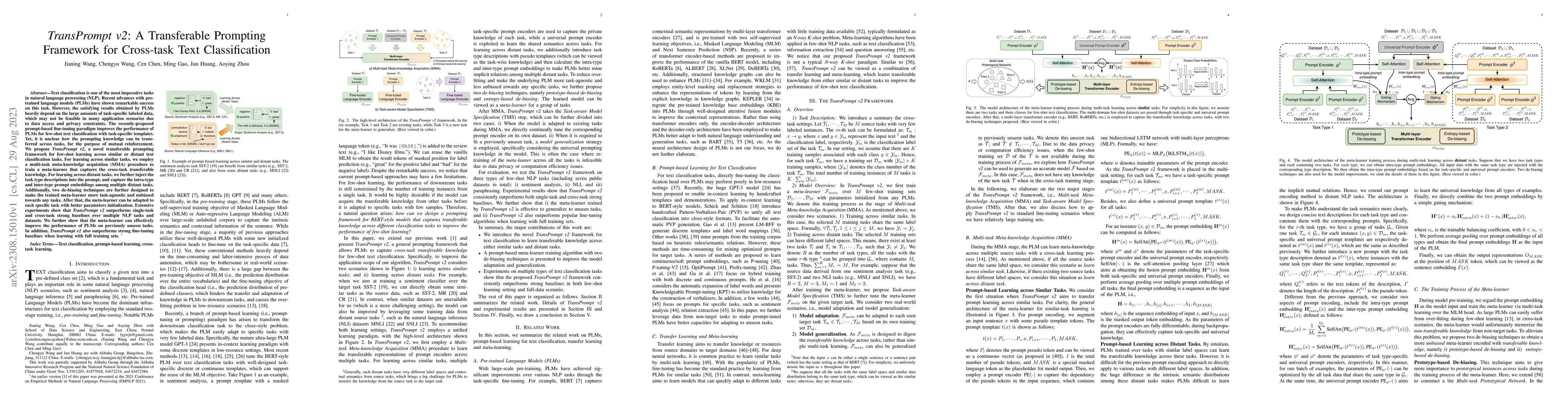 Thumbnail for TransPrompt v2: A Transferable Prompting Framework for Cross-task Text
  Classification