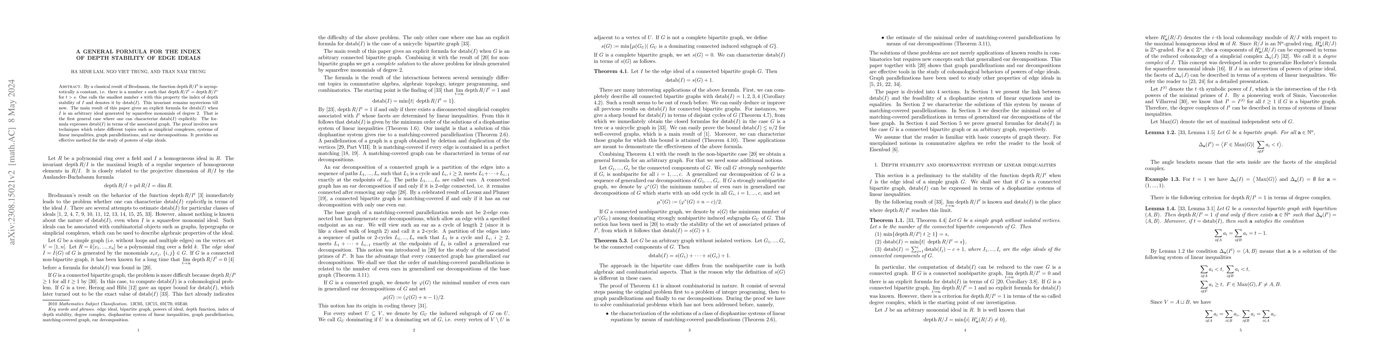 Thumbnail for A general formula for the index of depth stability of edge ideals