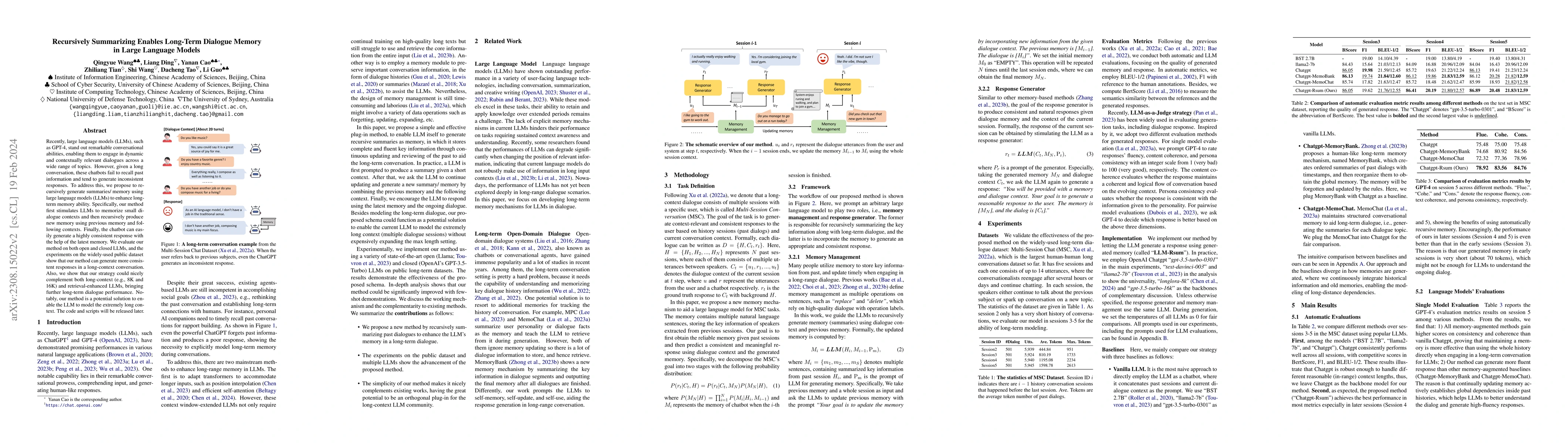 Thumbnail for Recursively Summarizing Enables Long-Term Dialogue Memory in Large
  Language Models