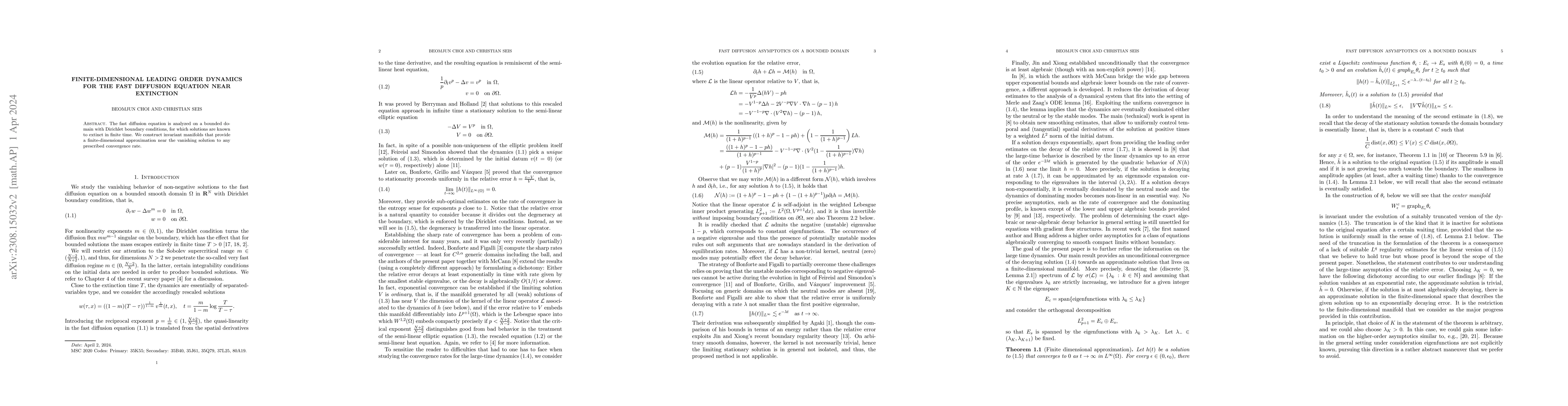 Thumbnail for Finite-dimensional leading order dynamics for the fast diffusion
  equation near extinction