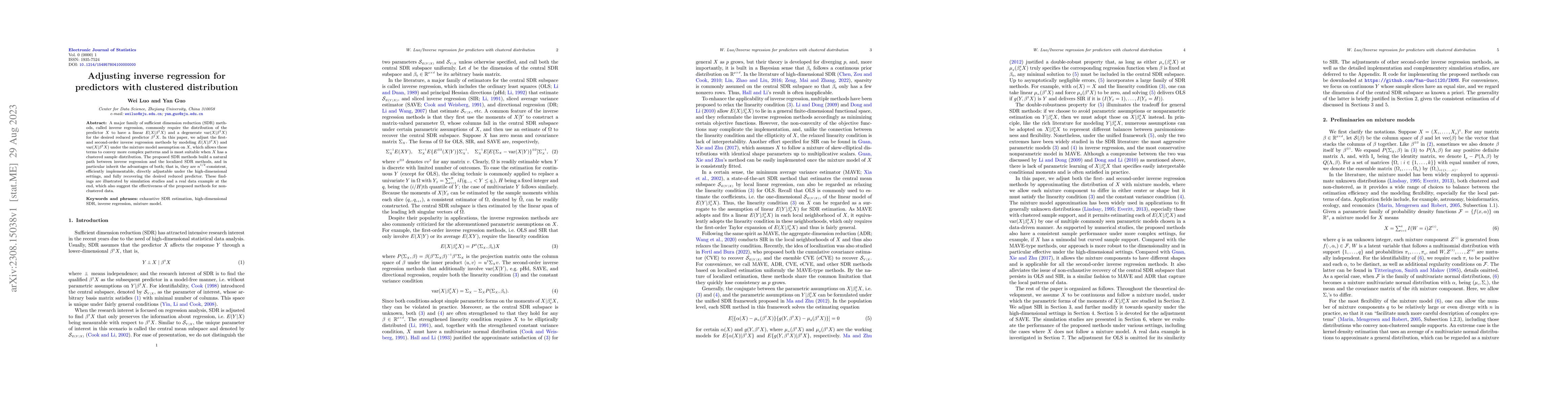 Thumbnail for Adjusting inverse regression for predictors with clustered distribution
