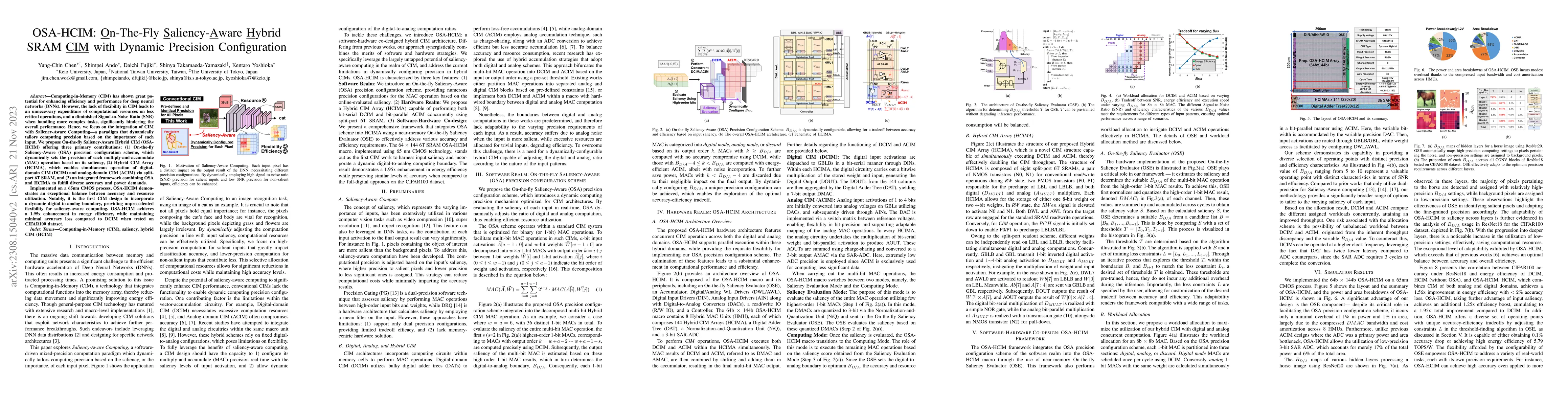 Thumbnail for OSA-HCIM: On-The-Fly Saliency-Aware Hybrid SRAM CIM with Dynamic
  Precision Configuration