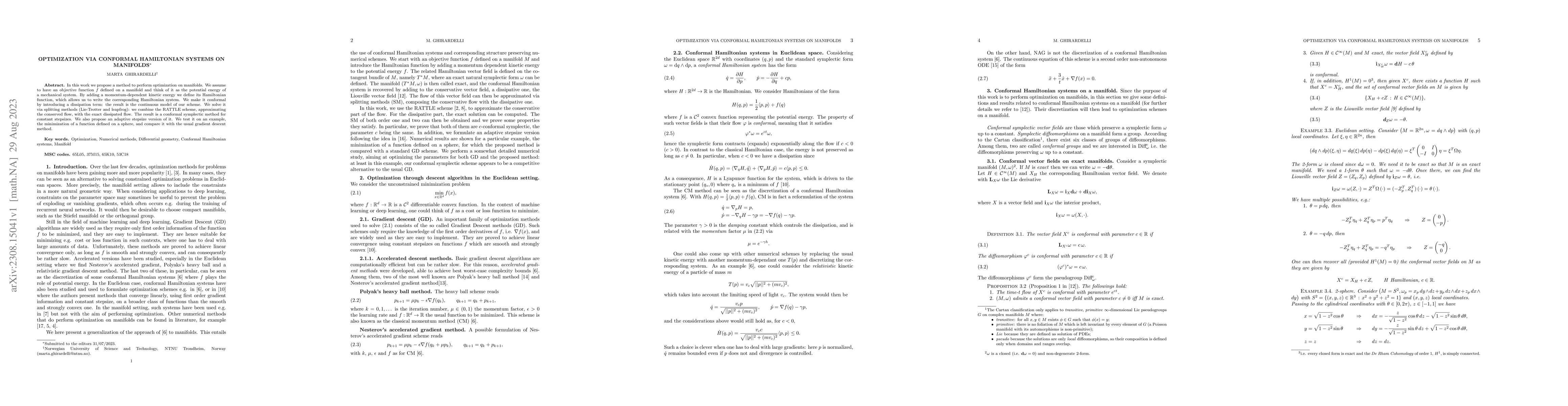 Thumbnail for Optimization via conformal Hamiltonian systems on manifolds