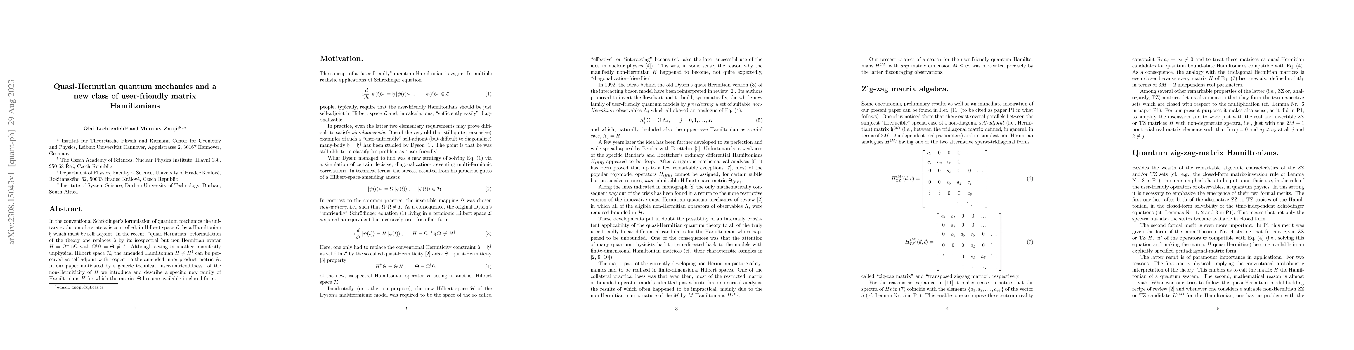 Thumbnail for Quasi-Hermitian quantum mechanics and a new class of user-friendly
  matrix Hamiltonians