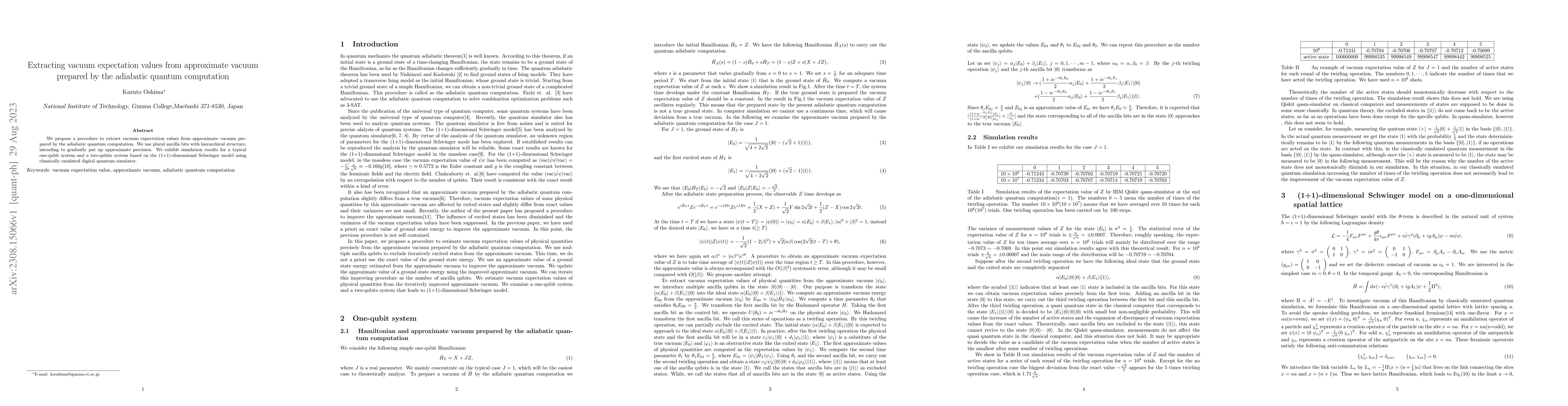Thumbnail for Extracting vacuum expectation values from approximate vacuum prepared by
  the adiabatic quantum computation