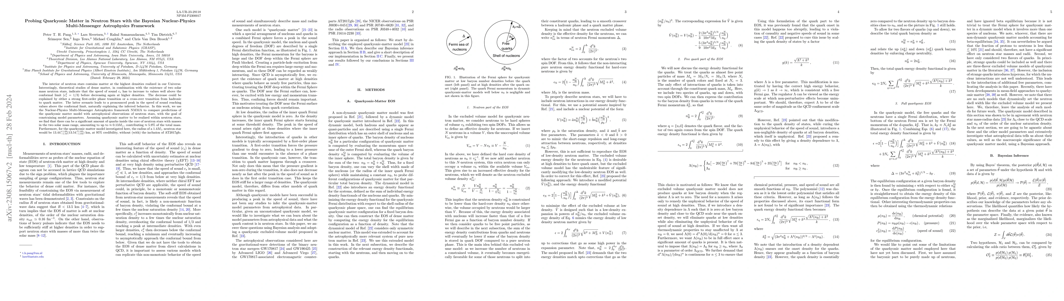 Thumbnail for Probing Quarkyonic Matter in Neutron Stars with the Bayesian
  Nuclear-Physics Multi-Messenger Astrophysics Framework