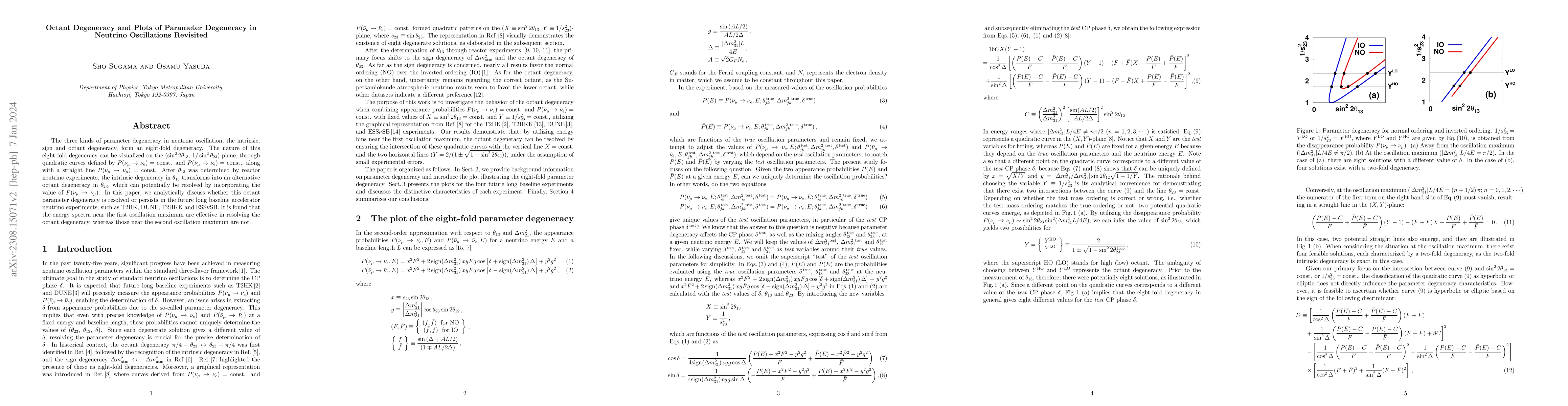 Thumbnail for Octant Degeneracy and Plots of Parameter Degeneracy in Neutrino
  Oscillations Revisited
