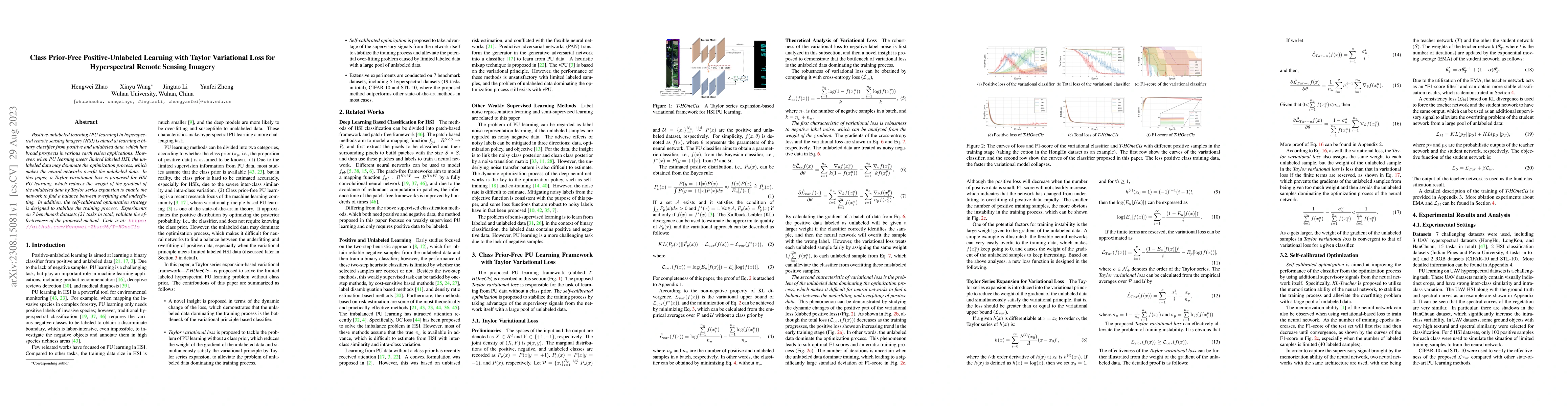 Thumbnail for Class Prior-Free Positive-Unlabeled Learning with Taylor Variational
  Loss for Hyperspectral Remote Sensing Imagery