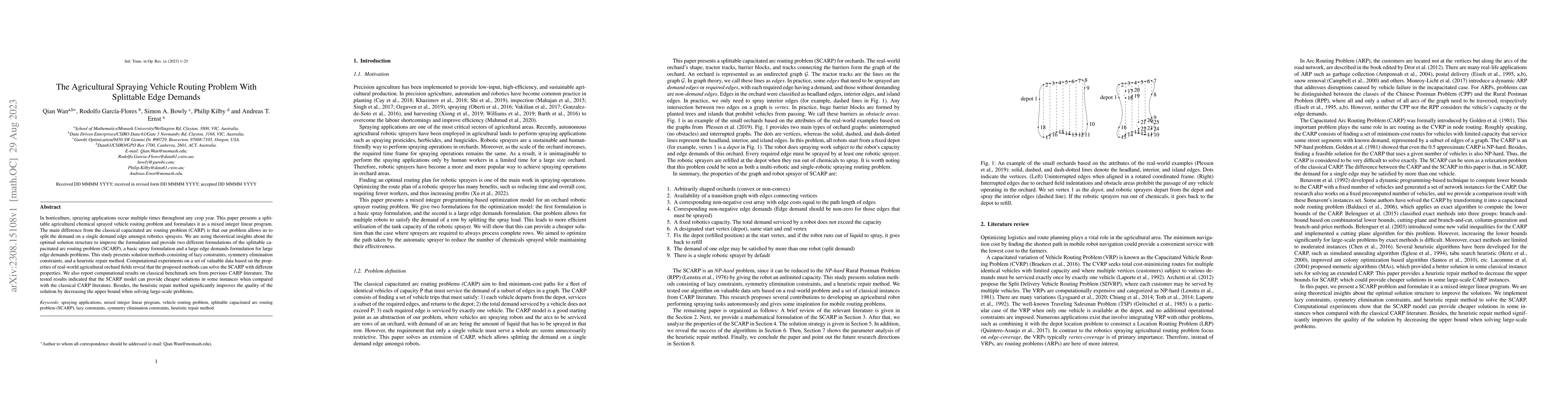Thumbnail for The Agricultural Spraying Vehicle Routing Problem With Splittable Edge
  Demands