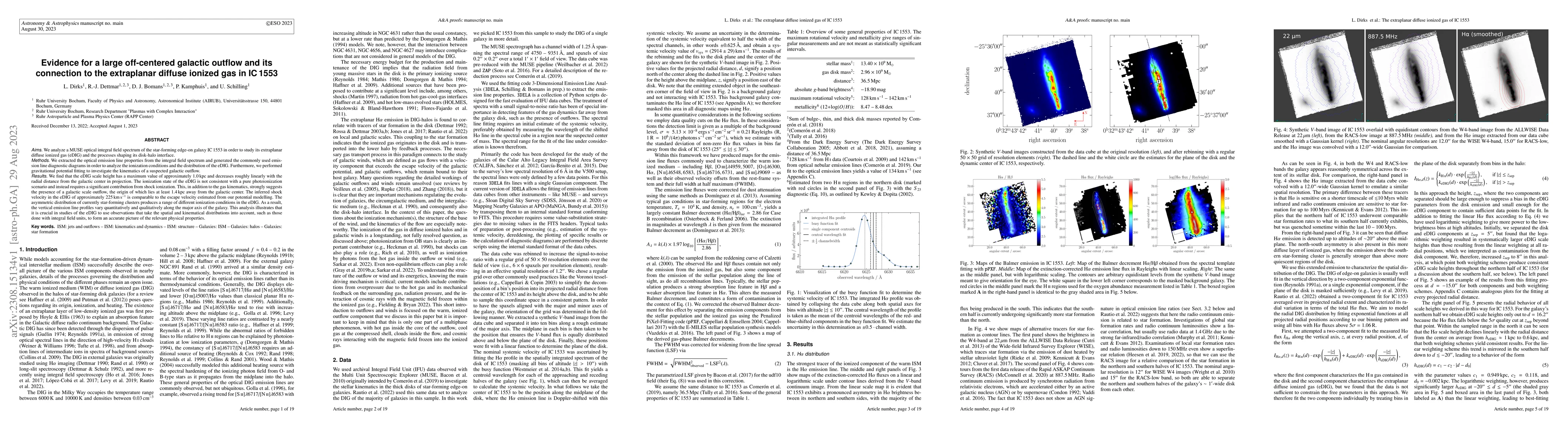 Thumbnail for Evidence for a large off-centered galactic outflow and its connection to
  the extraplanar diffuse ionized gas in IC 1553