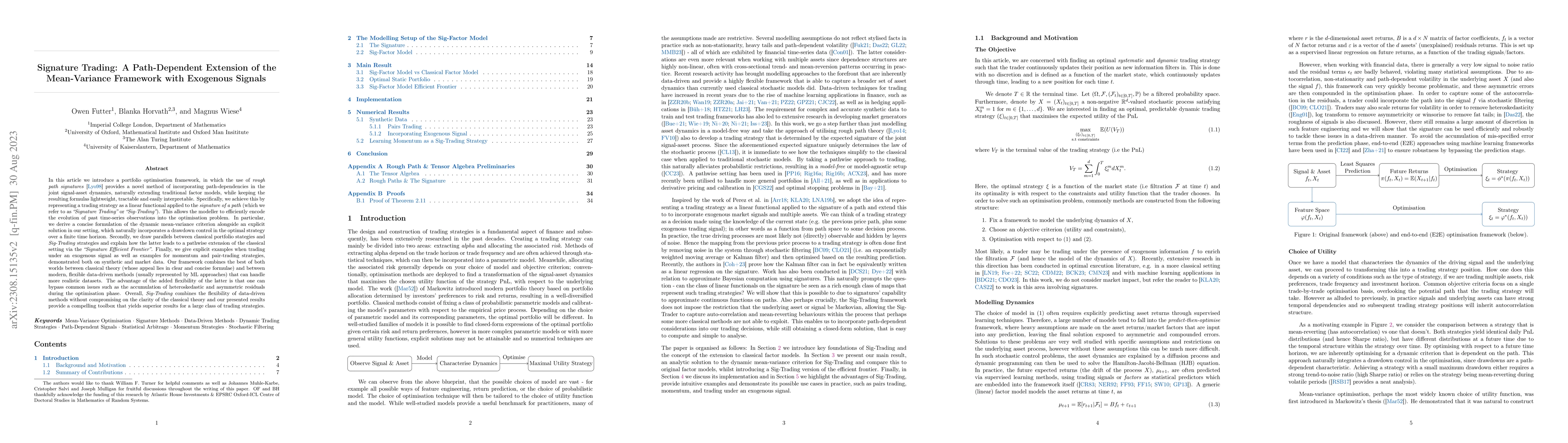 Thumbnail for Signature Trading: A Path-Dependent Extension of the Mean-Variance
  Framework with Exogenous Signals