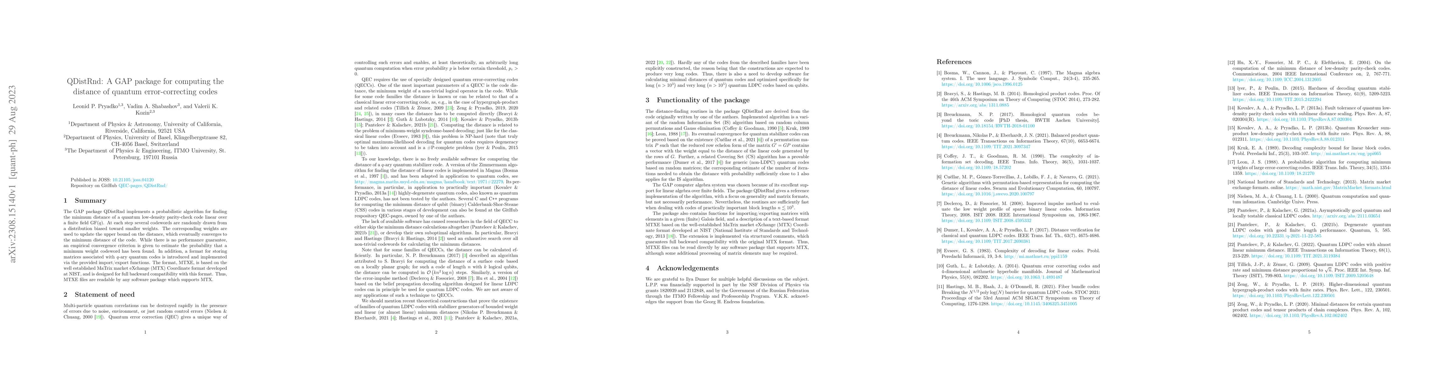 Thumbnail for QDistRnd: A GAP package for computing the distance of quantum
  error-correcting codes