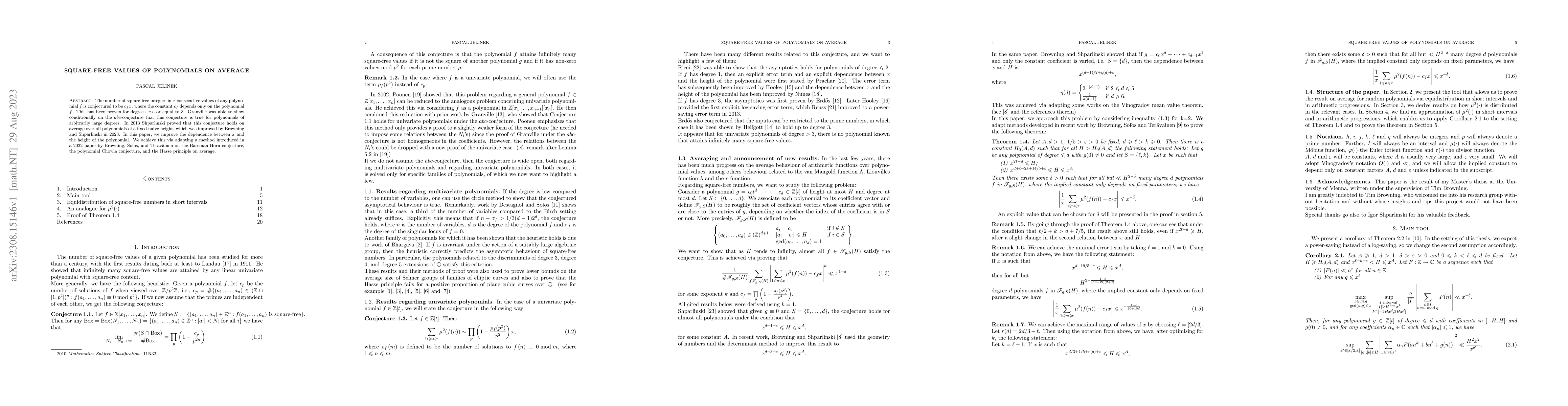 Thumbnail for Square-free values of polynomials on average