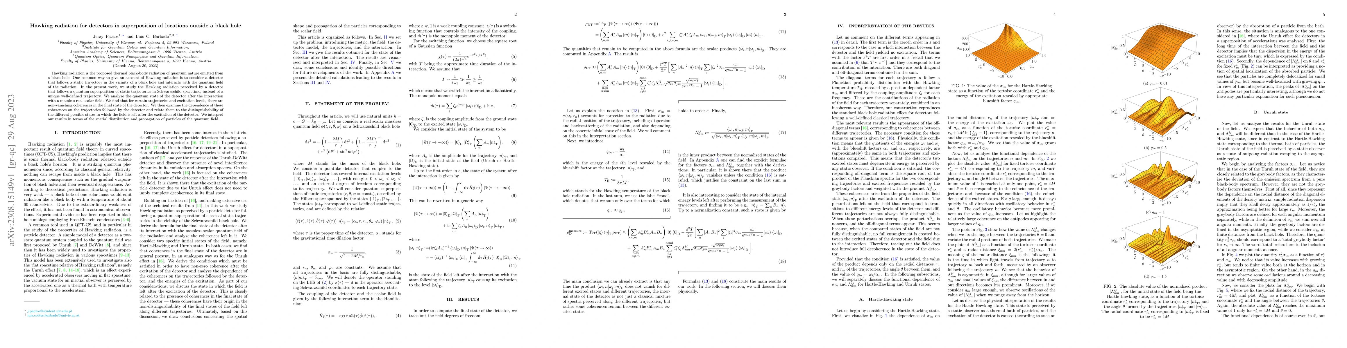 Thumbnail for Hawking radiation for detectors in superposition of locations outside a
  black hole