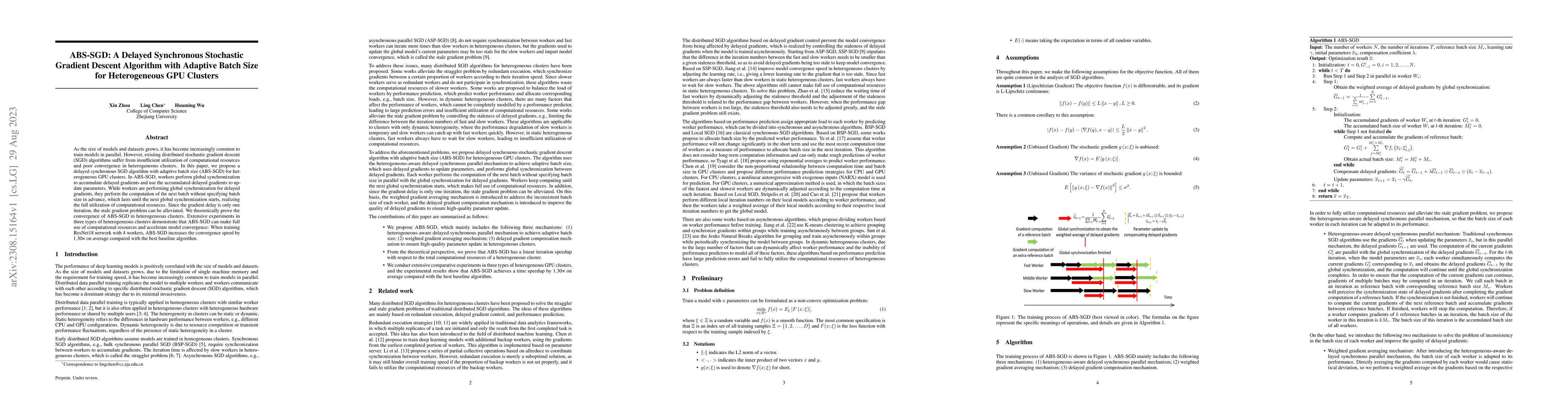 Thumbnail for ABS-SGD: A Delayed Synchronous Stochastic Gradient Descent Algorithm
  with Adaptive Batch Size for Heterogeneous GPU Clusters