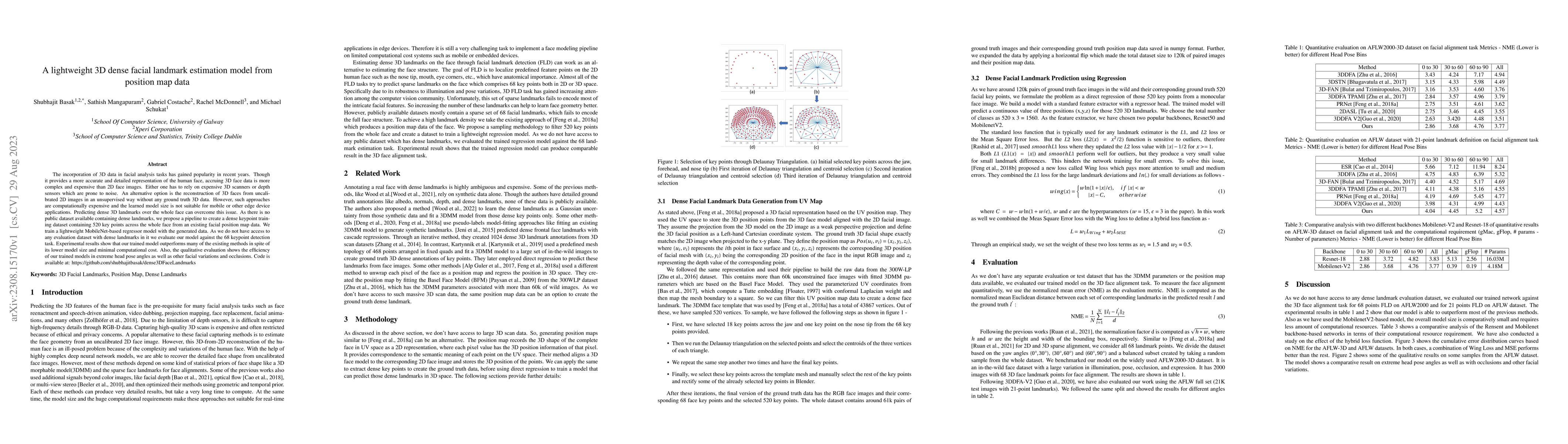 Thumbnail for A lightweight 3D dense facial landmark estimation model from position
  map data