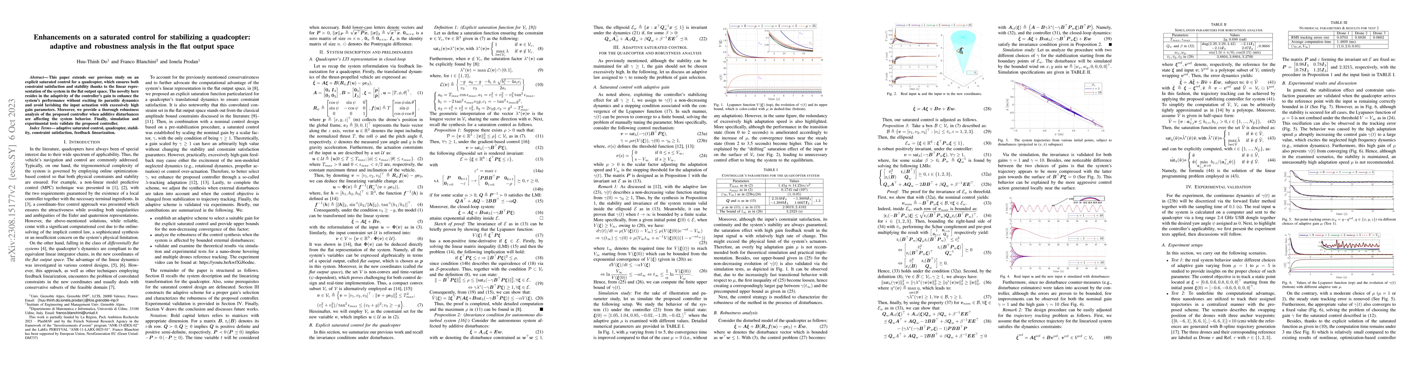 Thumbnail for Enhancements on a saturated control for stabilizing a quadcopter:
  adaptive and robustness analysis in the flat output space