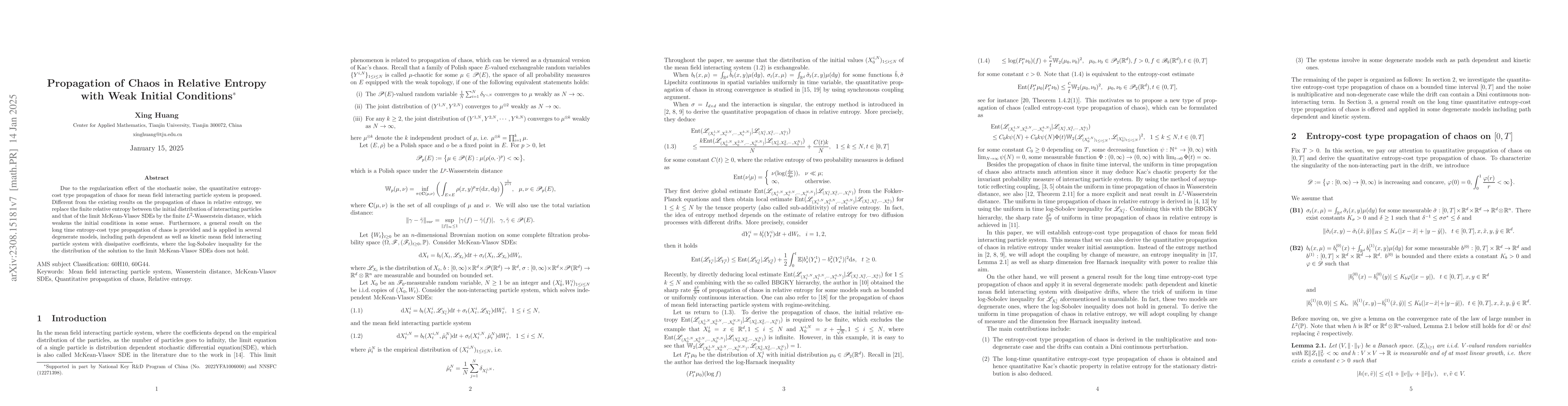Thumbnail for Propagation of Chaos for Mean Field Interacting Particle System with
  Multiplicative Noise