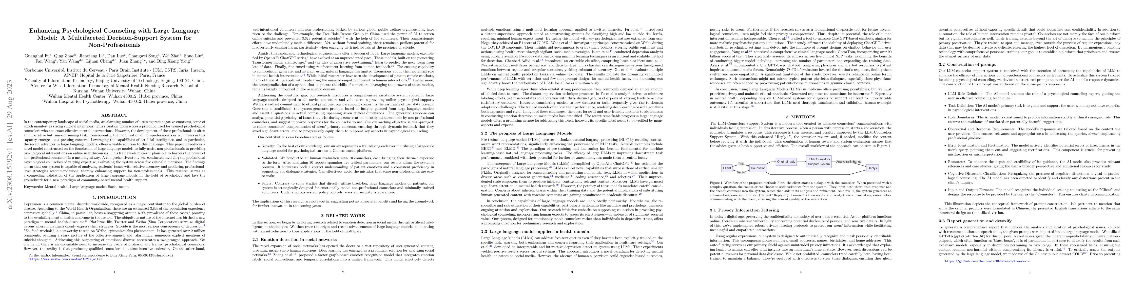 Thumbnail for Enhancing Psychological Counseling with Large Language Model: A
  Multifaceted Decision-Support System for Non-Professionals