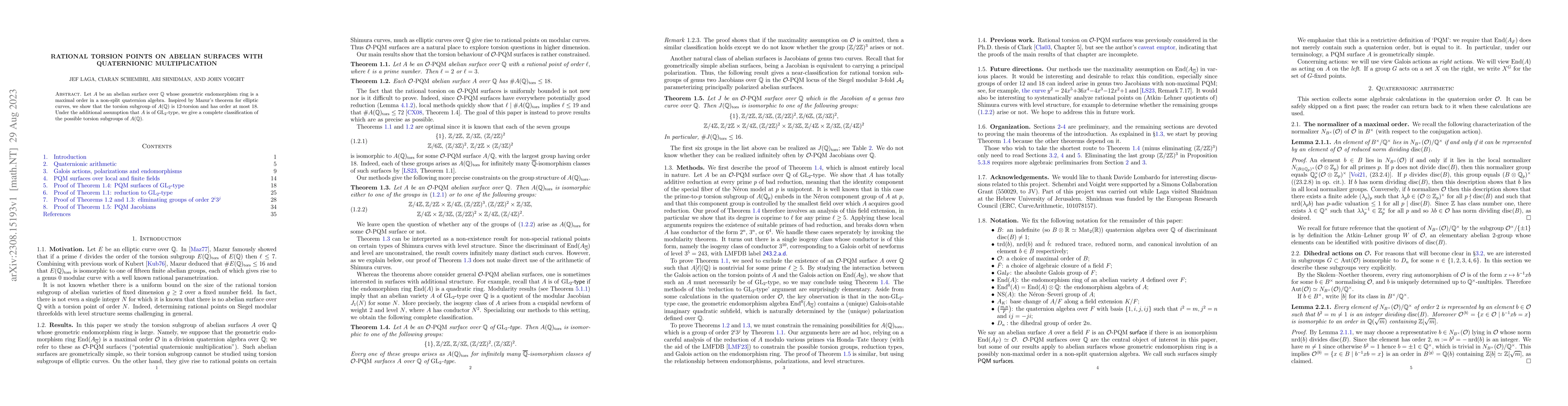Thumbnail for Rational torsion points on abelian surfaces with quaternionic
  multiplication