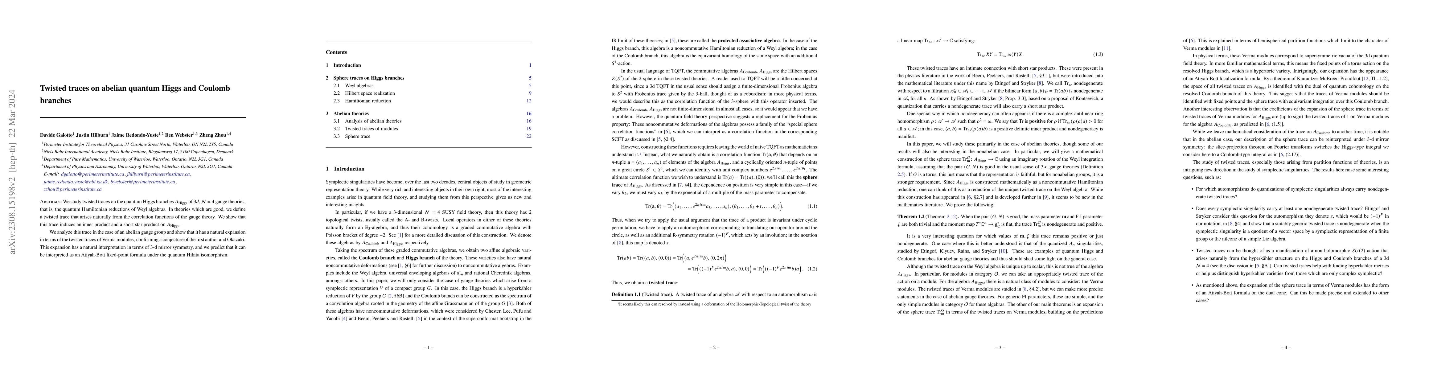Thumbnail for Twisted traces on abelian quantum Higgs and Coulomb branches