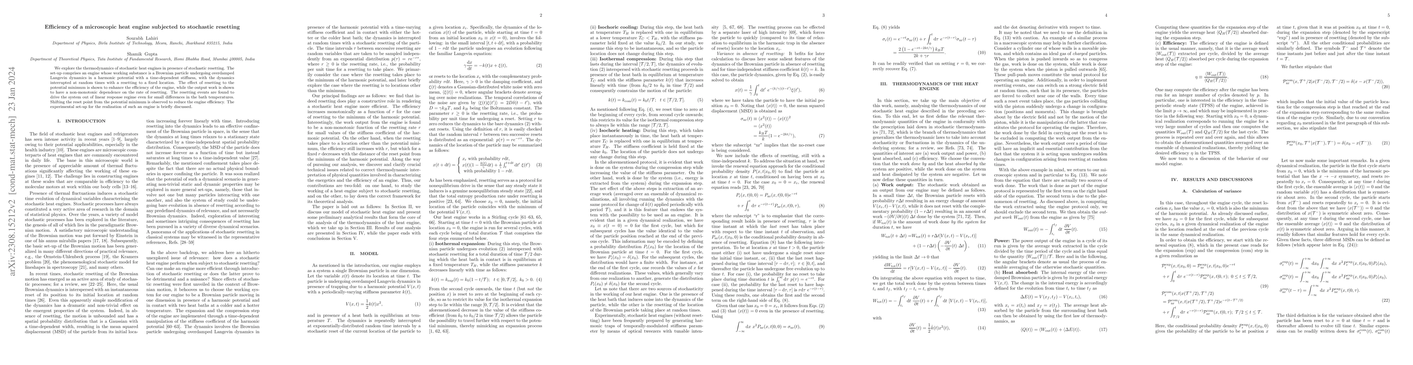 Thumbnail for Efficiency of a microscopic heat engine subjected to stochastic
  resetting