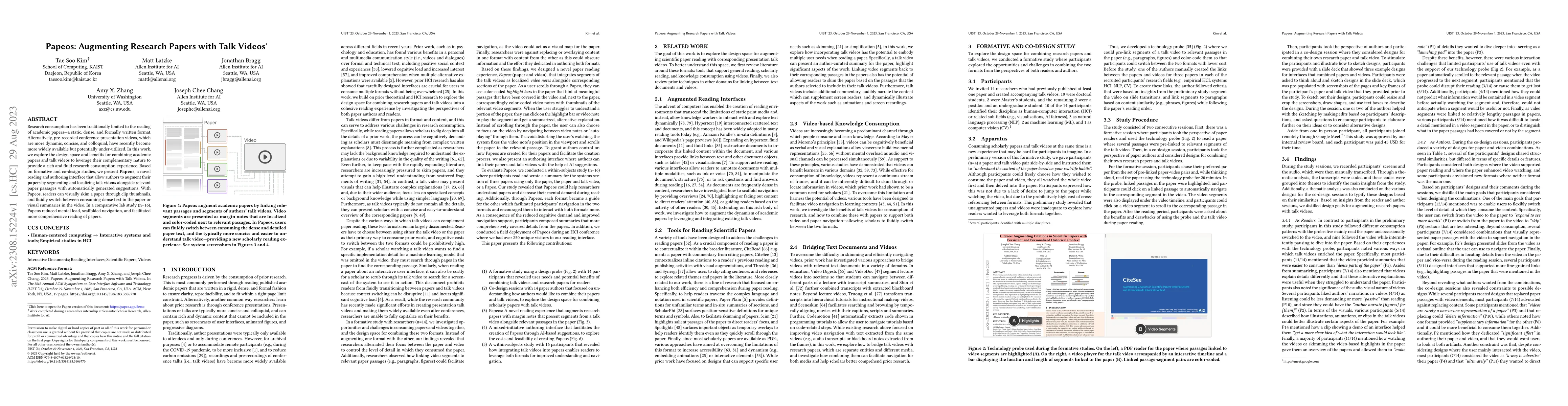 Thumbnail for Papeos: Augmenting Research Papers with Talk Videos
