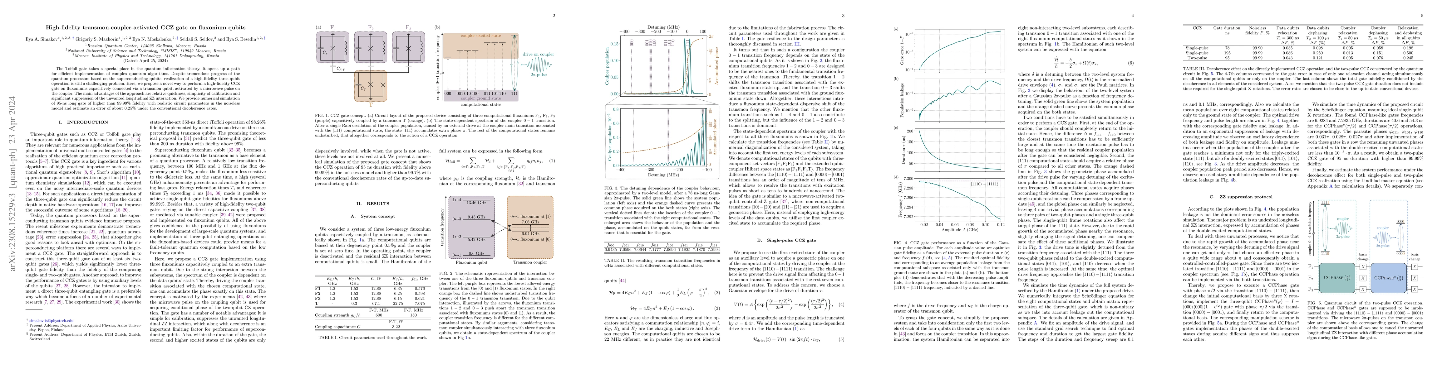 Thumbnail for High-fidelity transmon coupler activated CCZ gate on fluxonium qubits