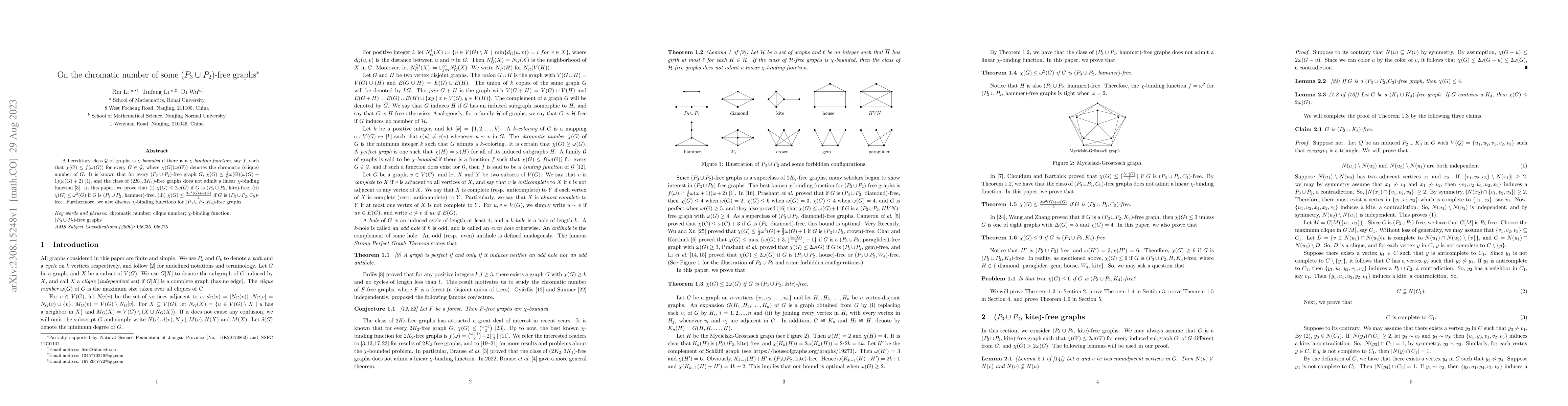 Thumbnail for On the chromatic number of some ($P_3\cup P_2$)-free graphs