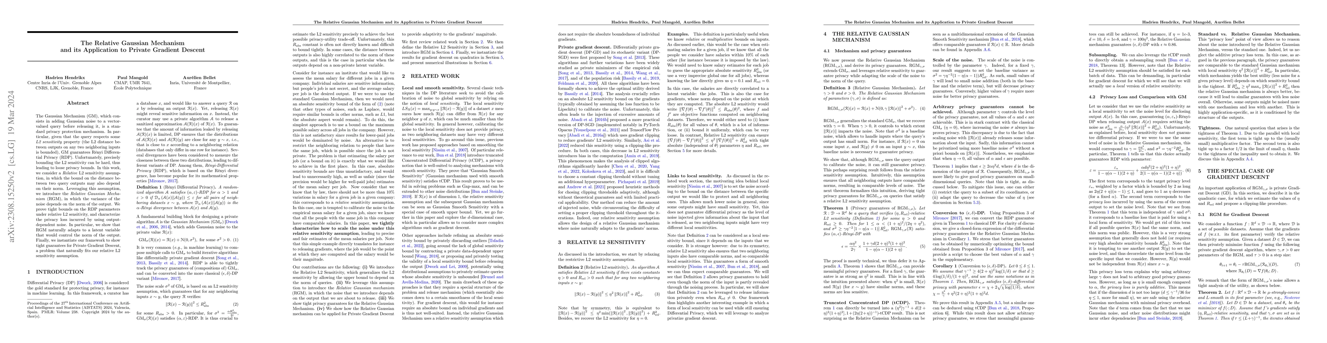 Thumbnail for The Relative Gaussian Mechanism and its Application to Private Gradient
  Descent