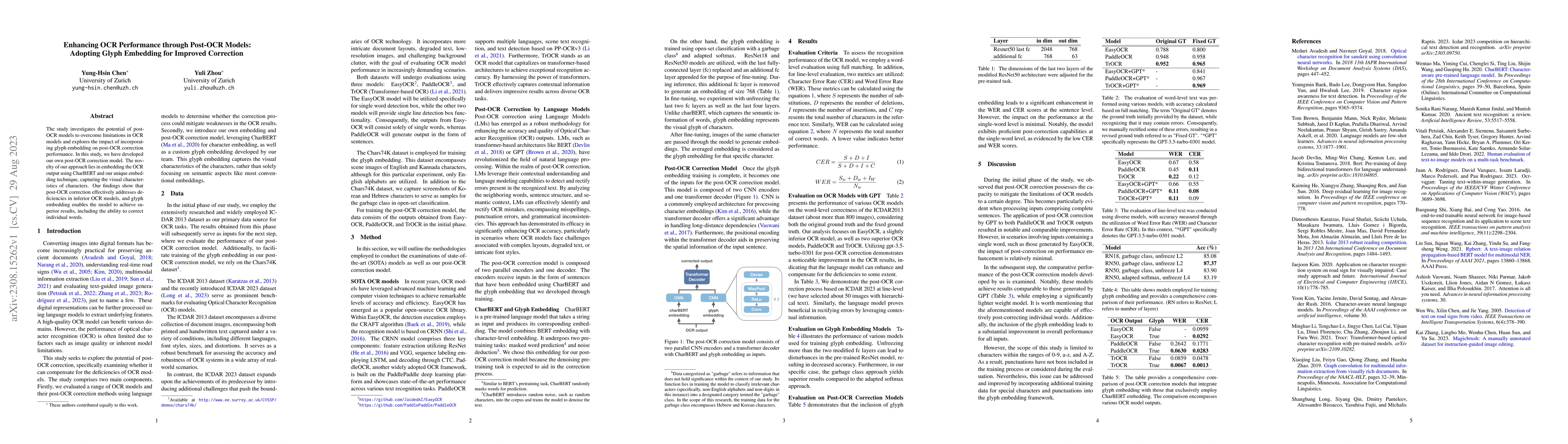 Thumbnail for Enhancing OCR Performance through Post-OCR Models: Adopting Glyph
  Embedding for Improved Correction