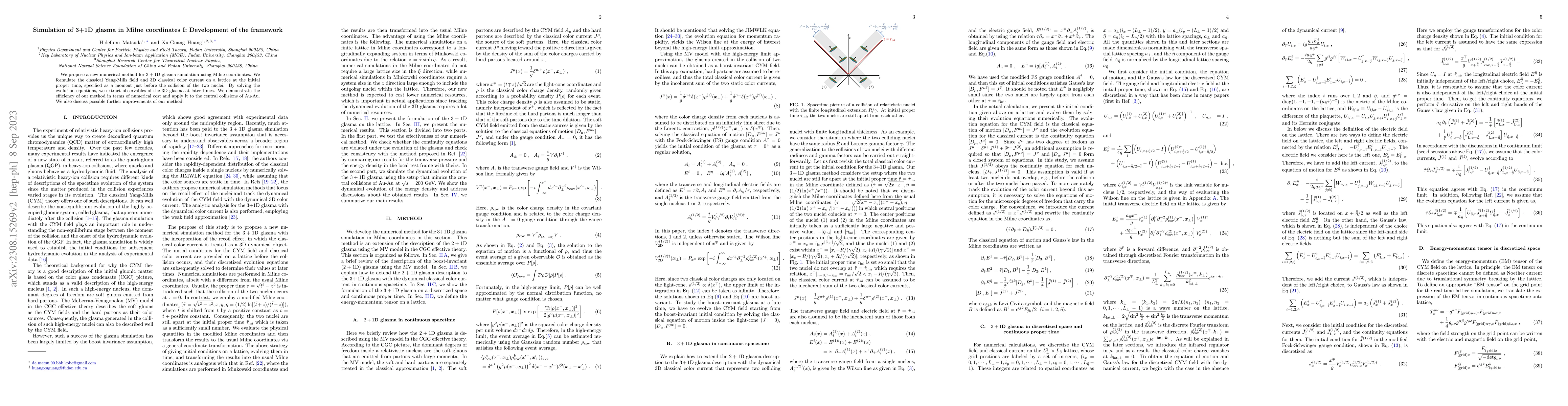 Thumbnail for Simulation of 3+1D glasma in Milne coordinates I: Development of the
  framework
