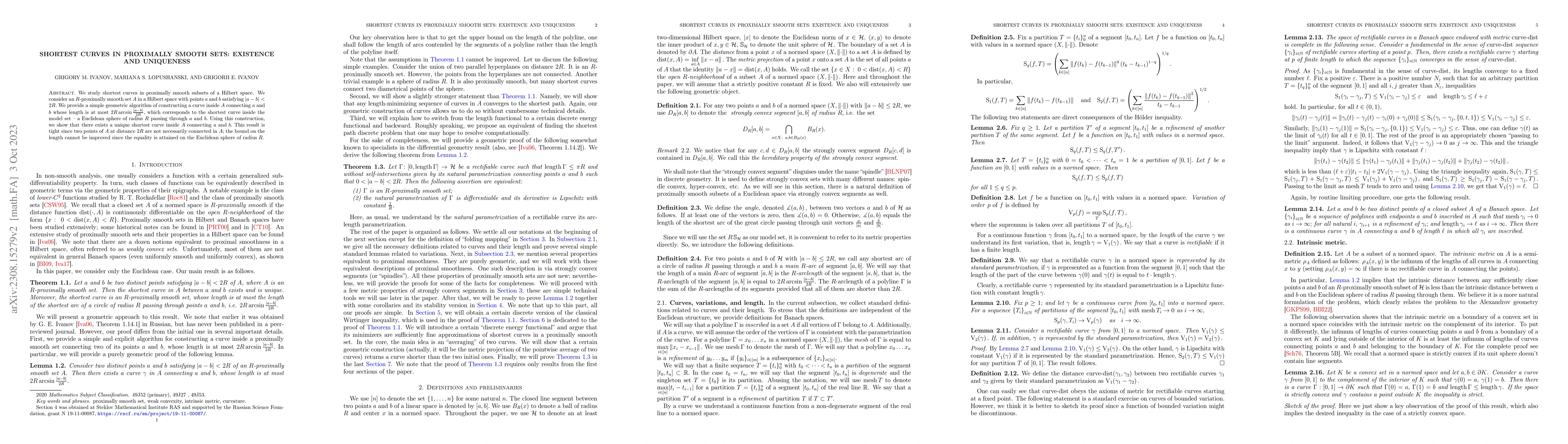 Thumbnail for Shortest curves in proximally smooth sets: existence and uniqueness