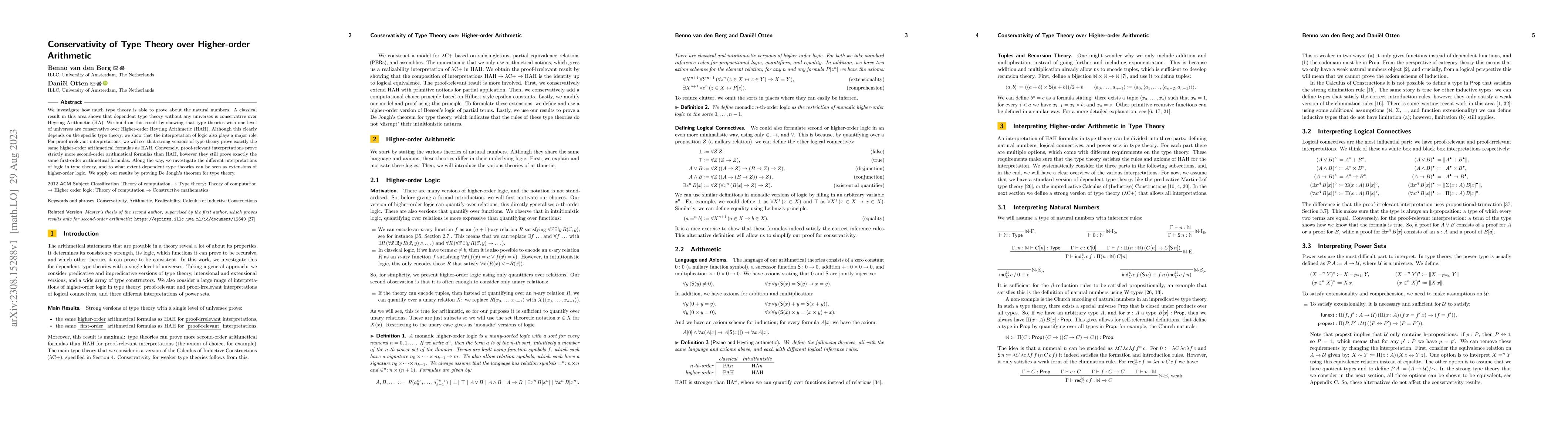 Thumbnail for Conservativity of Type Theory over Higher-order Arithmetic