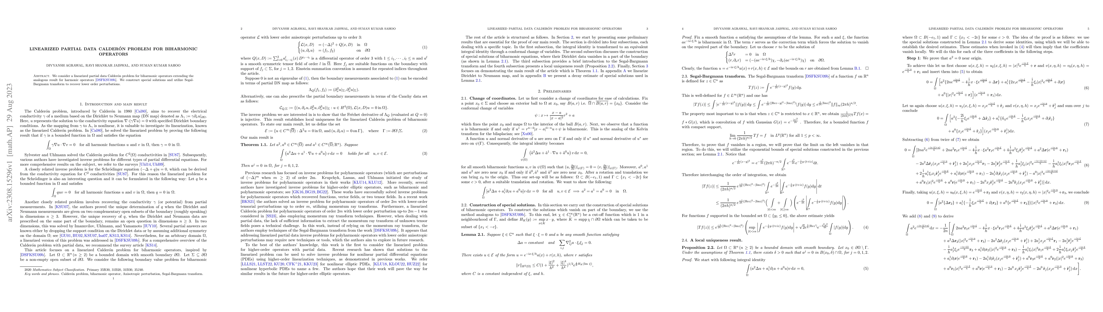 Thumbnail for Linearized partial data Calder\'on problem for Biharmonic operators