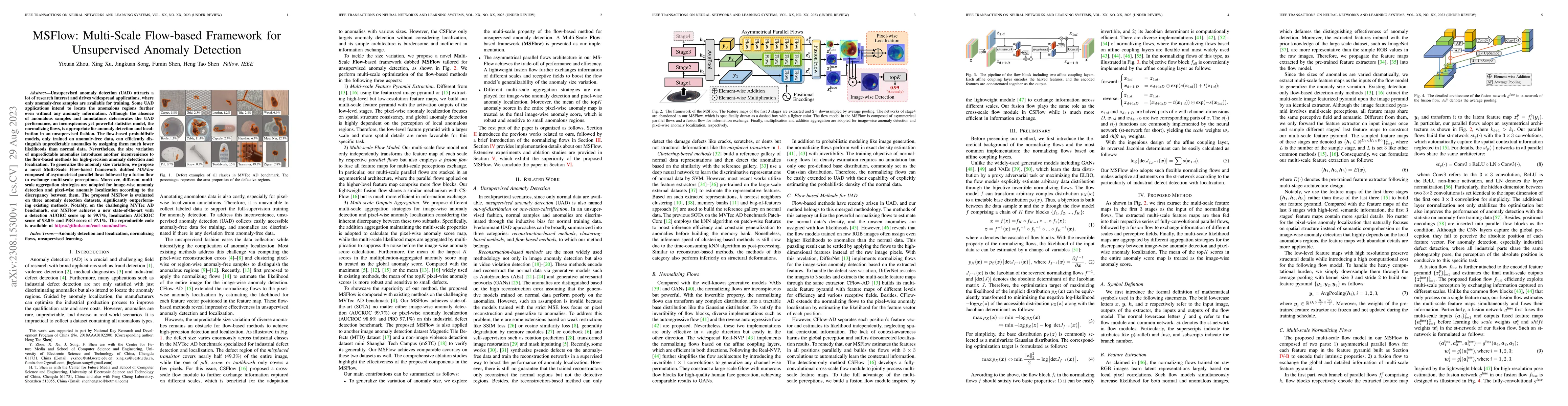 Thumbnail for MSFlow: Multi-Scale Flow-based Framework for Unsupervised Anomaly
  Detection
