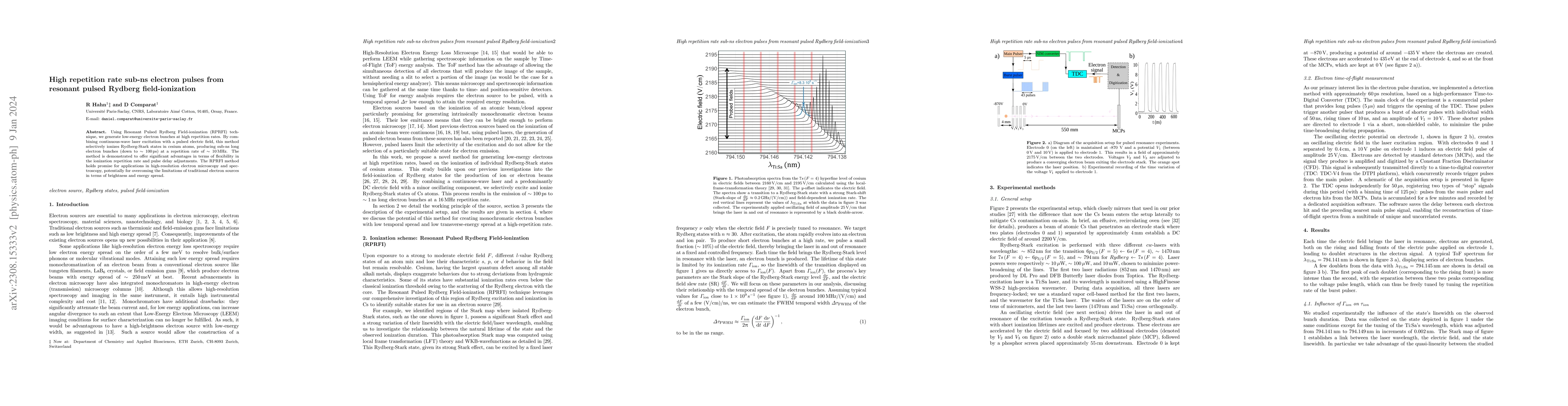Thumbnail for High repetition rate sub ns-electron pulses from Resonant Pulsed Rydberg
  Field Ionization