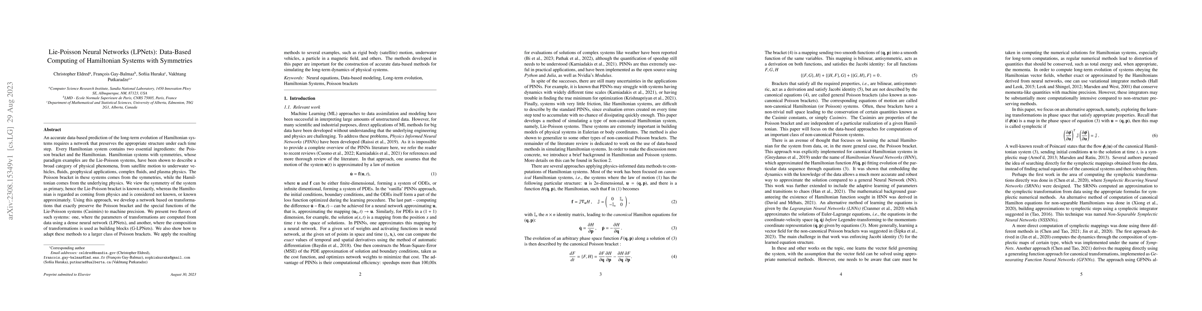 Thumbnail for Lie-Poisson Neural Networks (LPNets): Data-Based Computing of
  Hamiltonian Systems with Symmetries