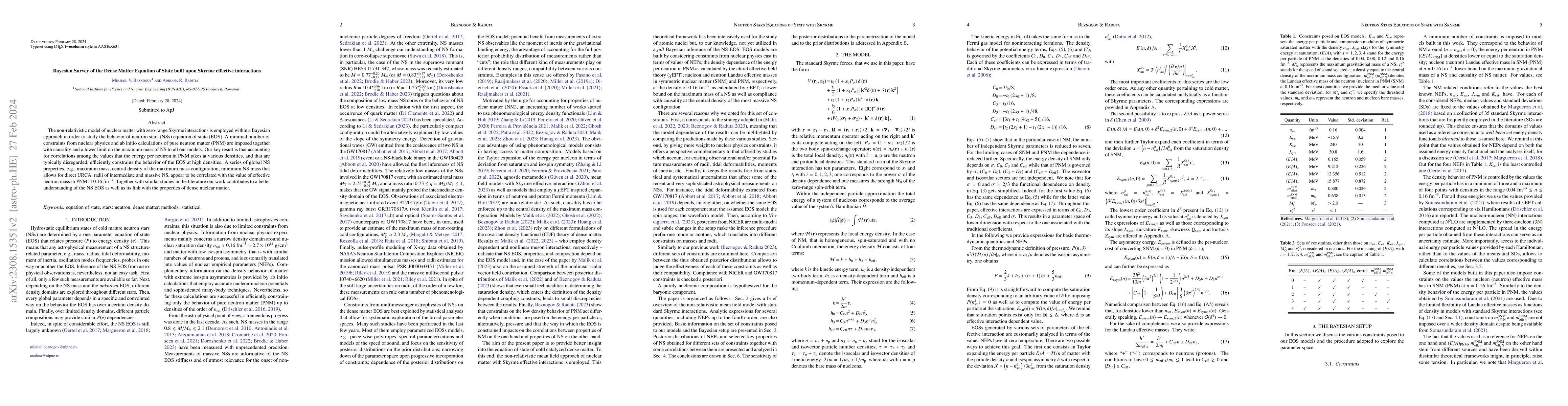 Thumbnail for Bayesian Survey of the Dense Matter Equation of State built upon Skyrme
  effective interactions