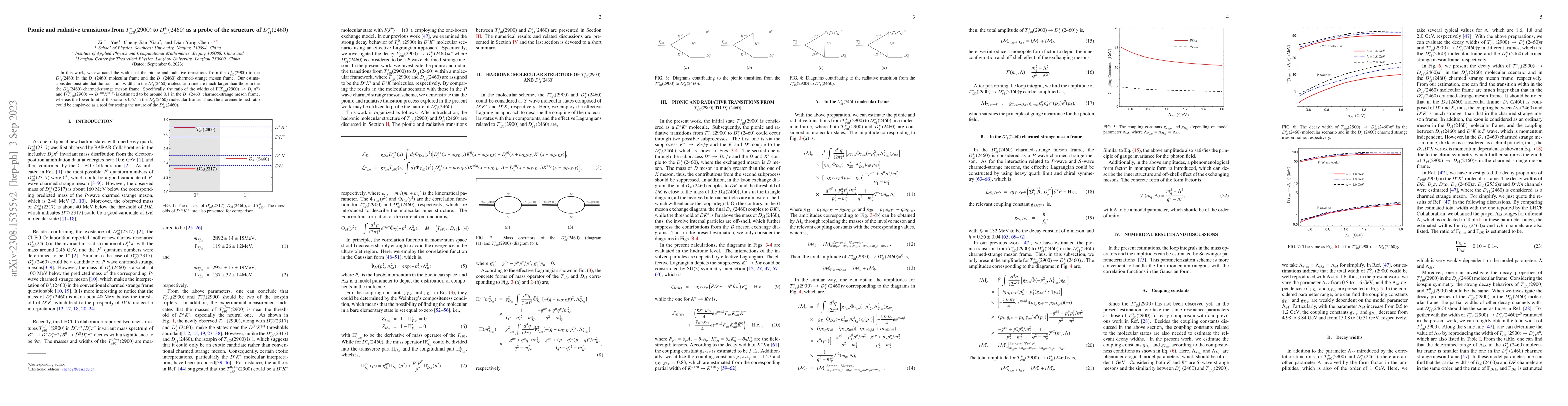 Thumbnail for Pionic and radiative transitions from $T_{c\bar{s}0}^+(2900)$ to
  $D_{s1}^+(2460)$ as a probe of the structure of $D_{s1}^+(2460)$