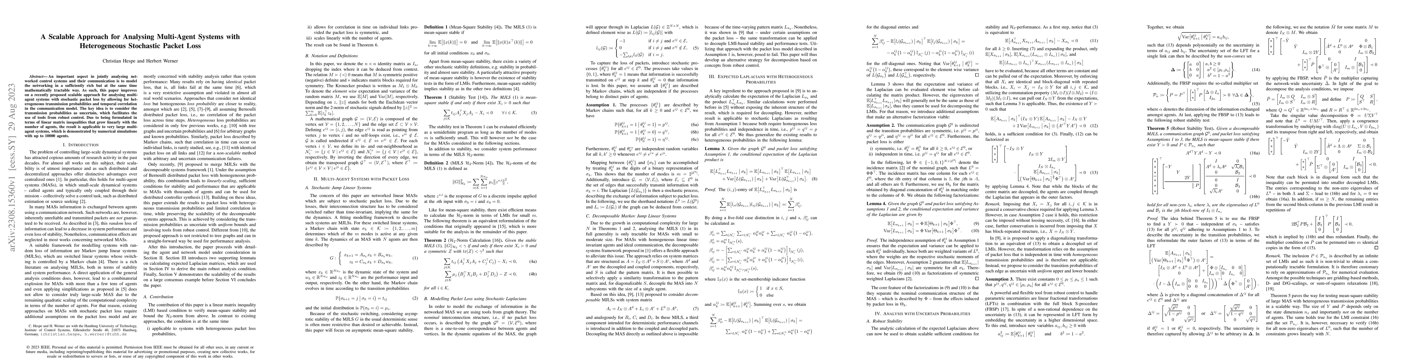 Thumbnail for A Scalable Approach for Analysing Multi-Agent Systems with Heterogeneous
  Stochastic Packet Loss