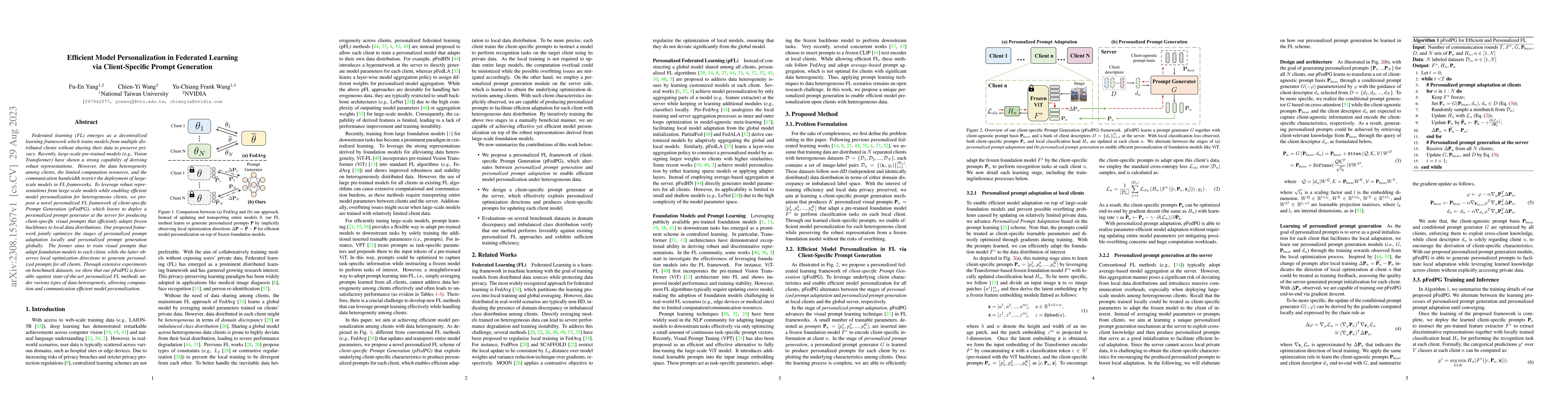 Thumbnail for Efficient Model Personalization in Federated Learning via
  Client-Specific Prompt Generation