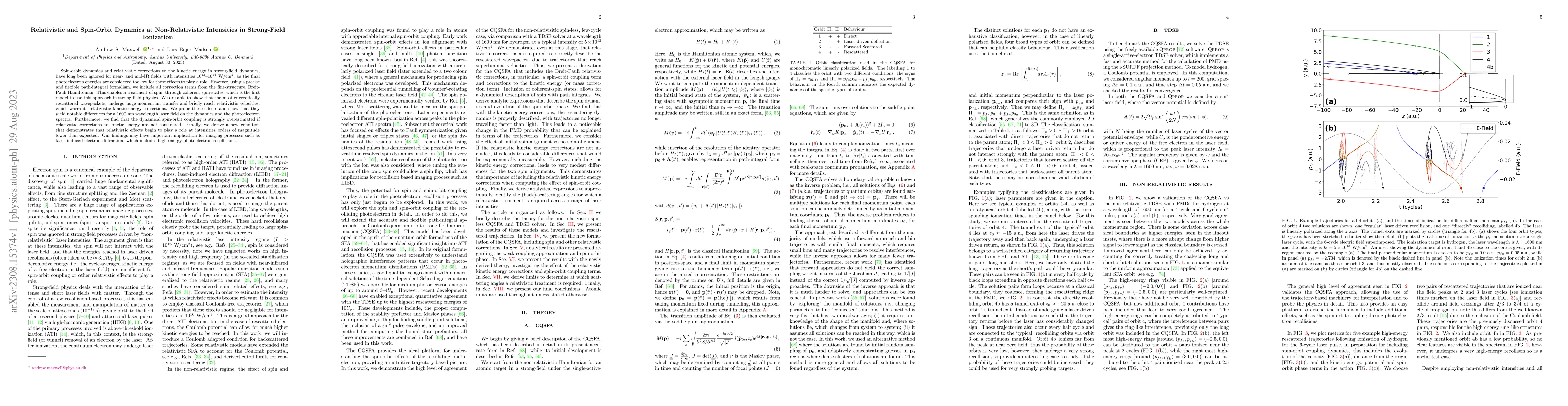 Thumbnail for Relativistic and Spin-Orbit Dynamics at Non-Relativistic Intensities in
  Strong-Field Ionization