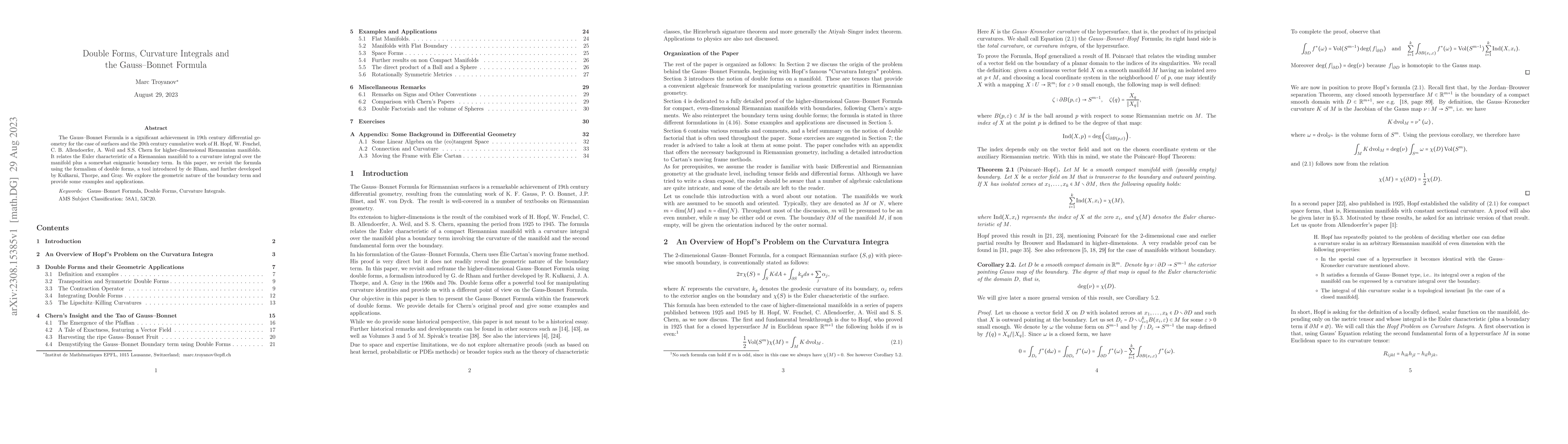Thumbnail for Double Forms, Curvature Integrals and the Gauss-Bonnet Formula