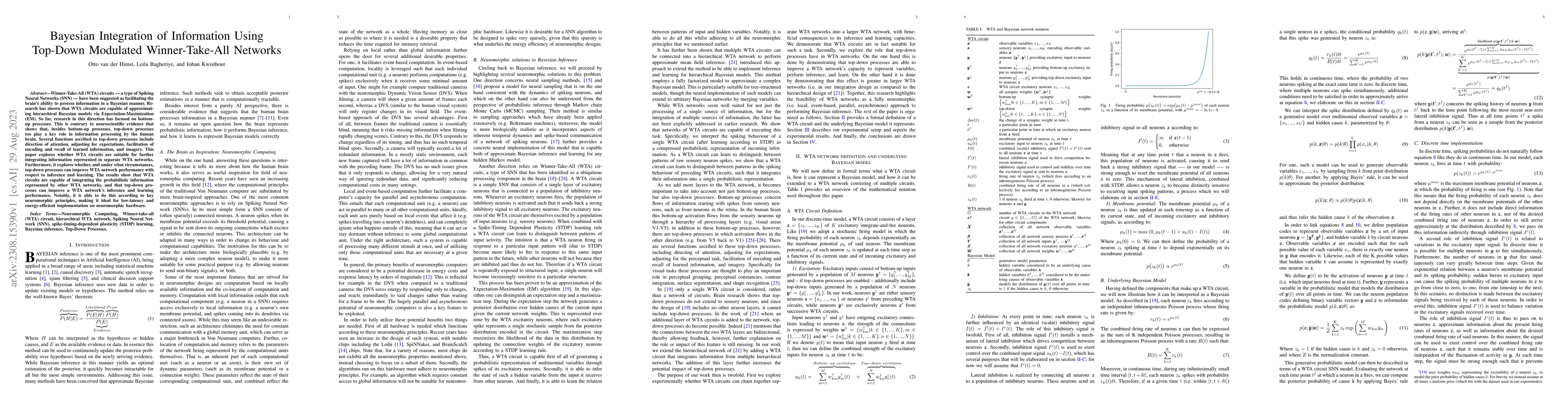 Thumbnail for Bayesian Integration of Information Using Top-Down Modulated WTA
  Networks