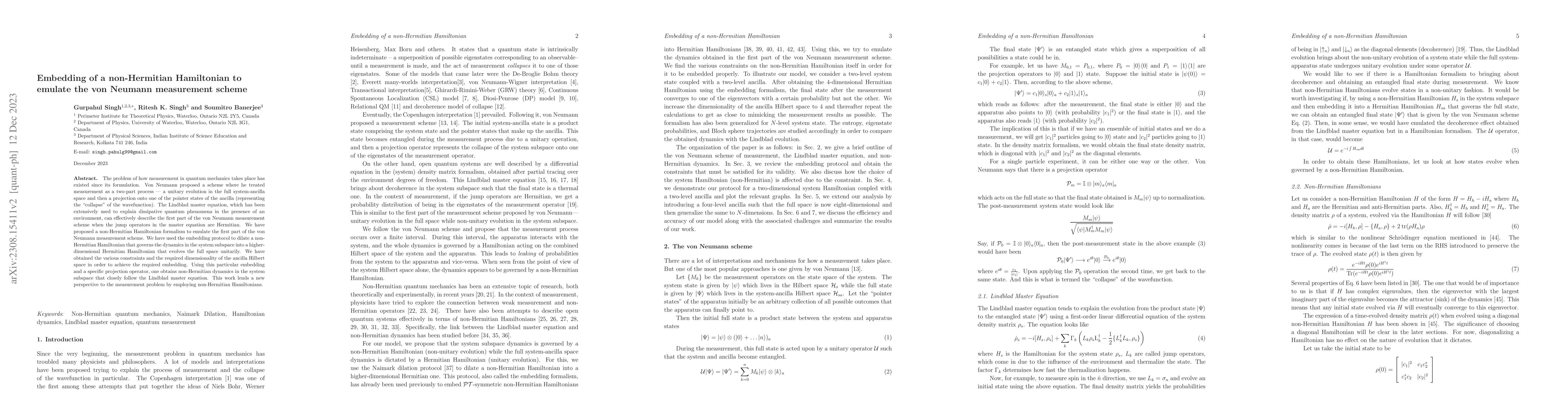 Thumbnail for Embedding of a non-Hermitian Hamiltonian to emulate the von Neumann
  measurement scheme