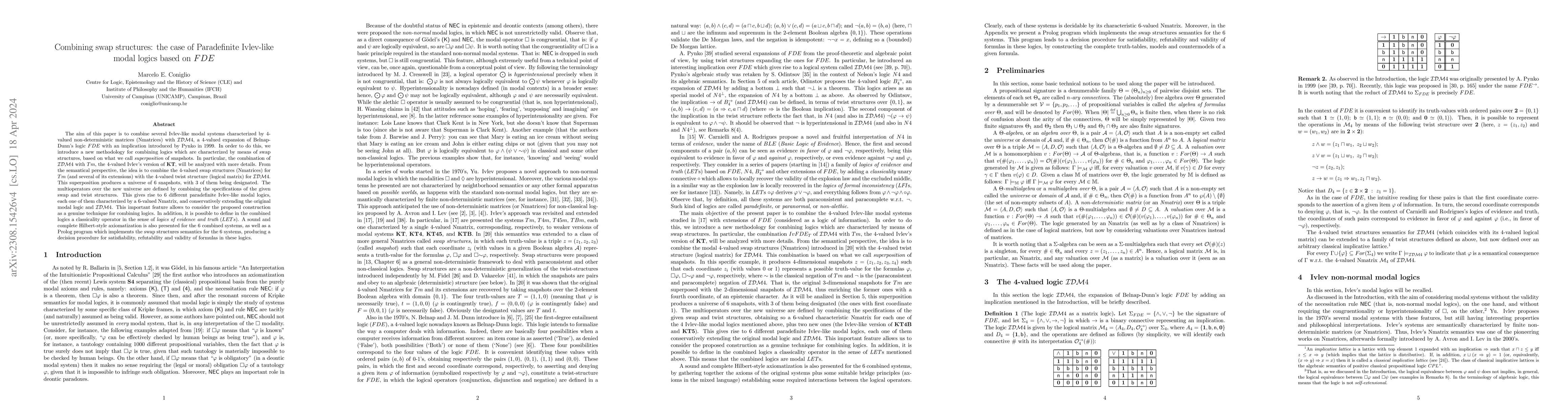 Thumbnail for Combining swap structures: the case of Paradefinite Ivlev-like modal
  logics based on FDE