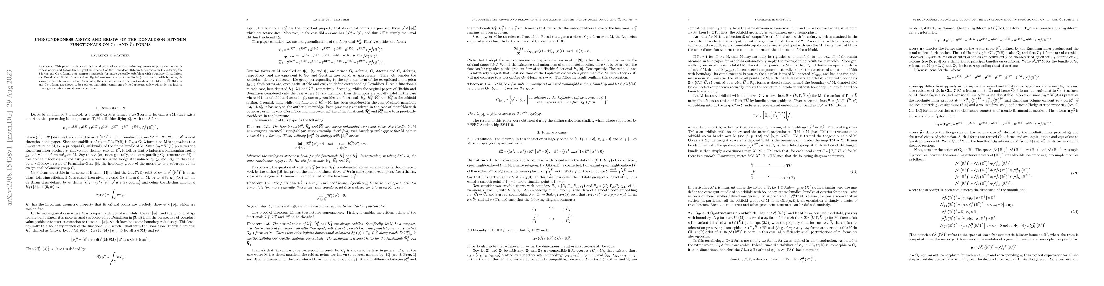 Thumbnail for Unboundedness above and below of the Donaldson-Hitchin functionals on
  $\mathrm{G}_2$- and $\widetilde{\mathrm{G}}_2$-forms