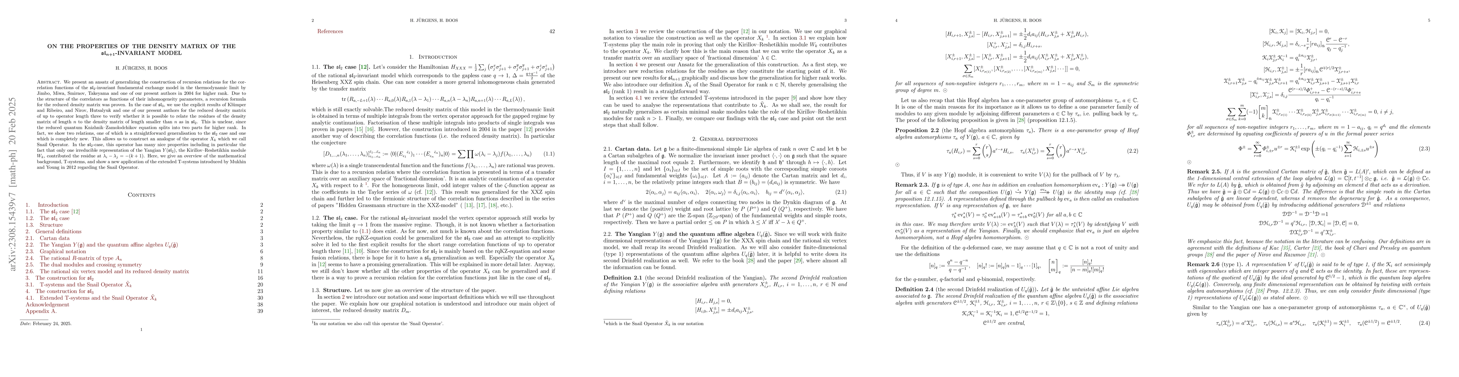 Thumbnail for On the properties of the density matrix of the
  $\mathfrak{sl}_{n+1}$-invariant model